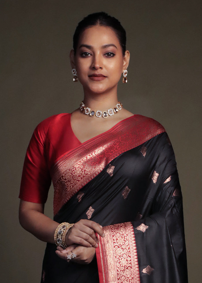 Black Katan Silk Saree With Blouse Piece