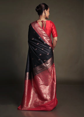Black Katan Silk Saree With Blouse Piece