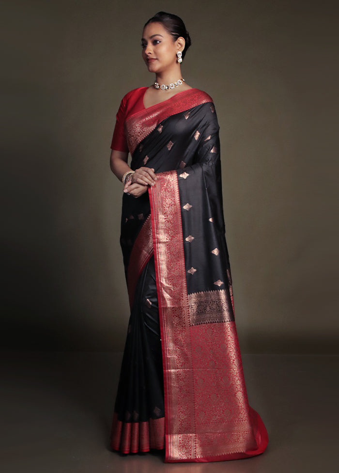 Black Katan Silk Saree With Blouse Piece