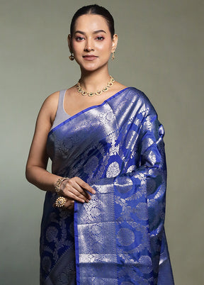 Blue Kora Silk Saree With Blouse Piece