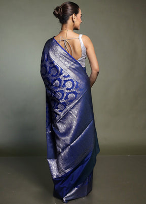Blue Kora Silk Saree With Blouse Piece