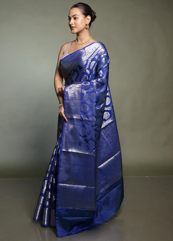 Blue Kora Silk Saree With Blouse Piece
