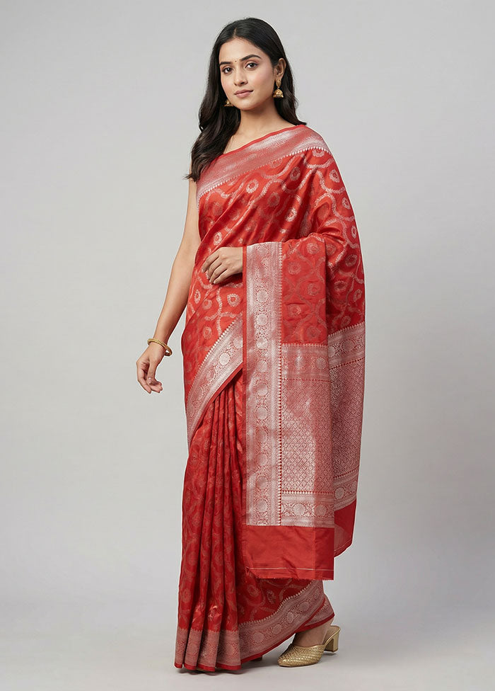 Red Kora Silk Saree With Blouse Piece