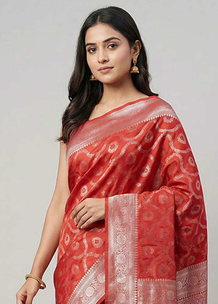 Red Kora Silk Saree With Blouse Piece