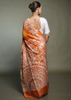 Multicolor Printed Pure Silk Saree Without Blouse Piece