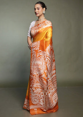 Multicolor Printed Pure Silk Saree Without Blouse Piece
