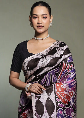 Multicolor Printed Pure Silk Saree Without Blouse Piece