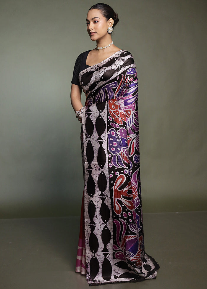 Multicolor Printed Pure Silk Saree Without Blouse Piece