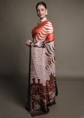Multicolor Printed Pure Silk Saree Without Blouse Piece