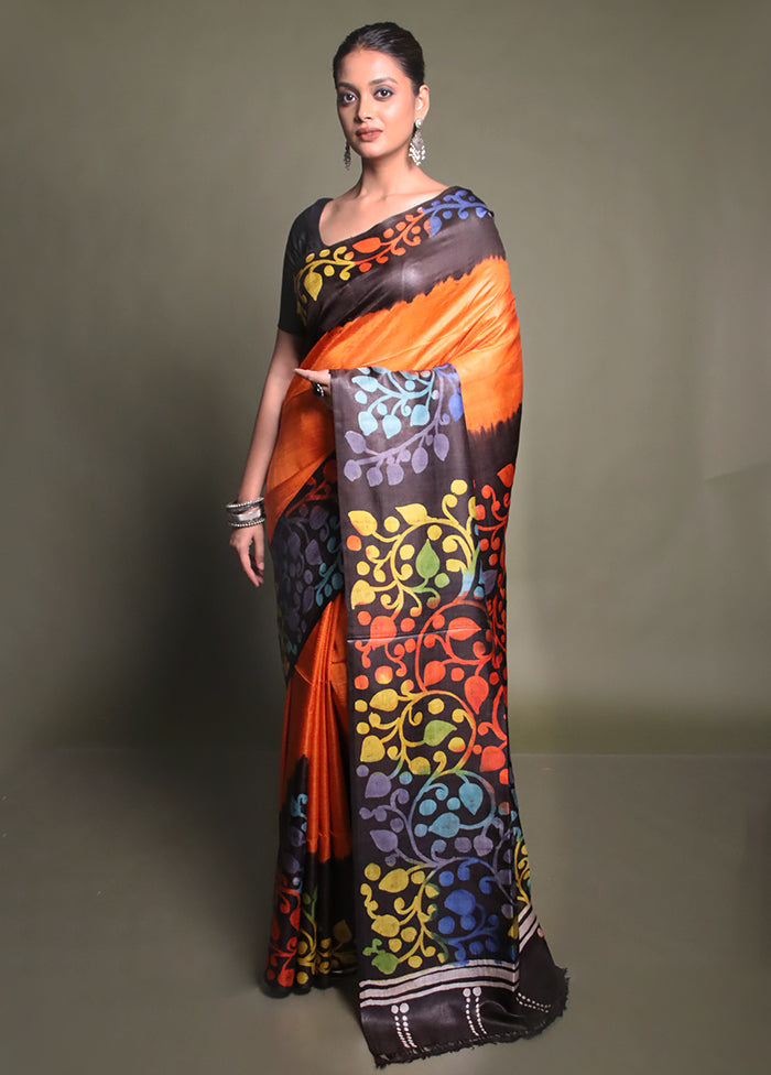 Multicolor Printed Silk Saree Without Blouse Piece