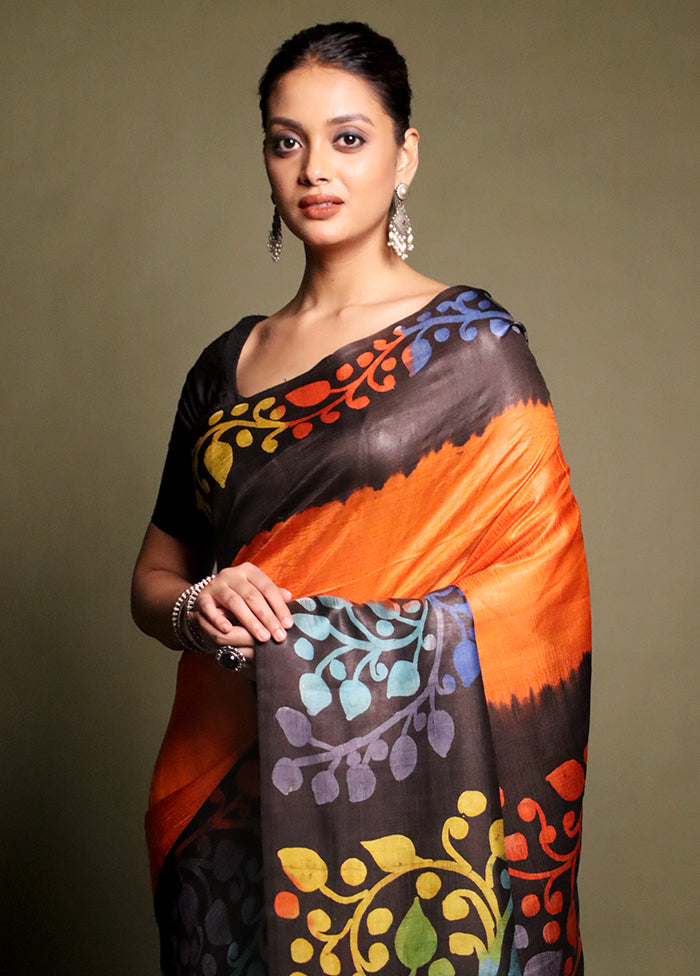 Multicolor Printed Silk Saree Without Blouse Piece