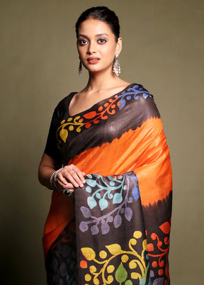 Multicolor Printed Silk Saree Without Blouse Piece