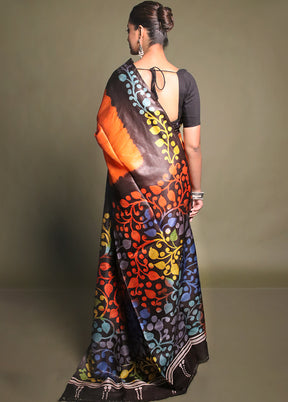 Multicolor Printed Silk Saree Without Blouse Piece