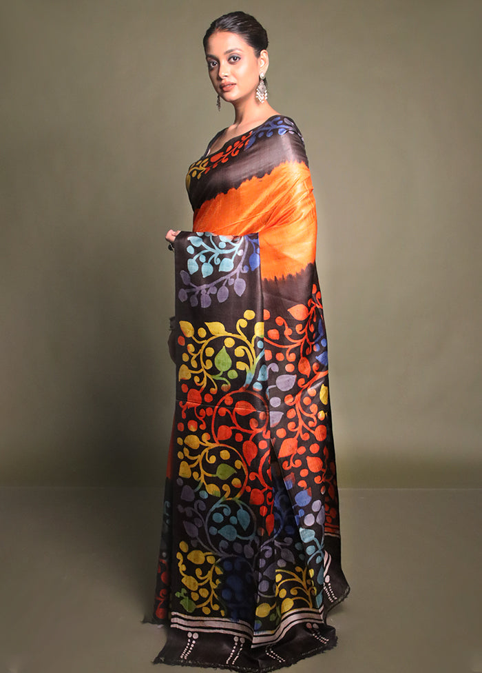Multicolor Printed Silk Saree Without Blouse Piece