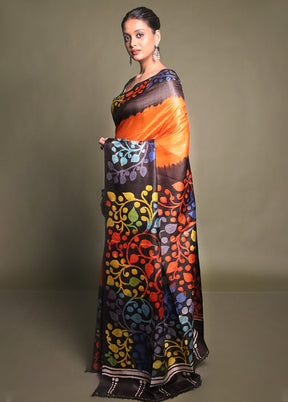 Multicolor Printed Silk Saree Without Blouse Piece