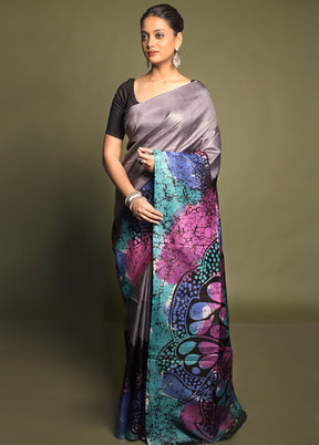 Multicolor Printed Silk Saree Without Blouse Piece