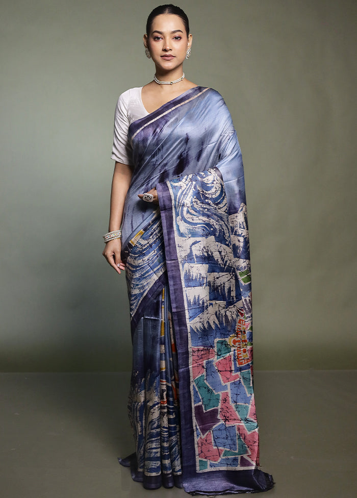 Multicolor Printed Pure Silk Saree Without Blouse Piece