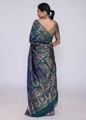 Green Handloom Baluchari Pure Silk Saree With Blouse Piece