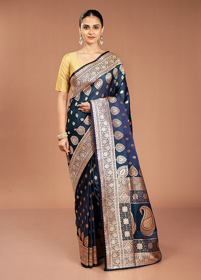Blue Banarasi Silk Saree With Blouse Piece