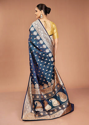 Blue Banarasi Silk Saree With Blouse Piece