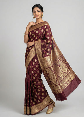 Maroon Banarasi Silk Saree With Blouse Piece