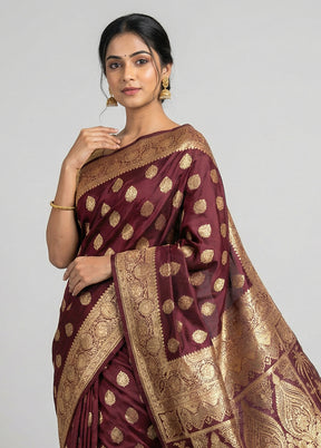 Maroon Banarasi Silk Saree With Blouse Piece