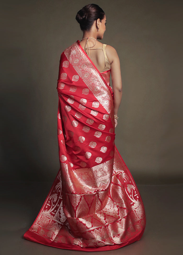 Red Banarasi Silk Saree With Blouse Piece