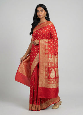 Red Banarasi Silk Saree With Blouse Piece