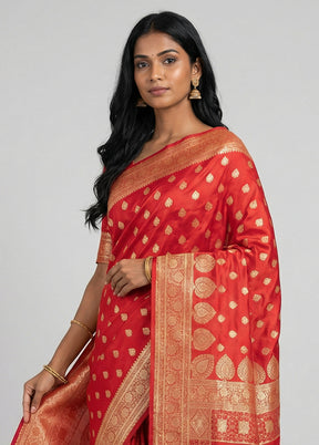 Red Banarasi Silk Saree With Blouse Piece