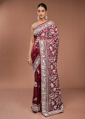 Purple Handloom Pure Georgette Saree With Blouse Piece