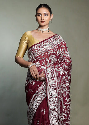 Brown Handloom Pure Georgette Saree With Blouse Piece