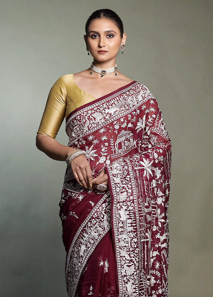 Brown Handloom Pure Georgette Saree With Blouse Piece