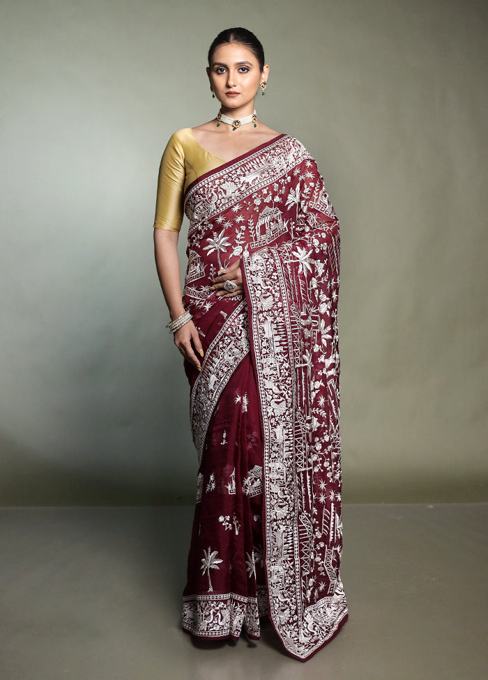 Brown Handloom Pure Georgette Saree With Blouse Piece