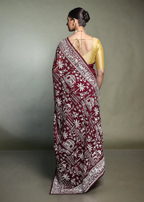 Brown Handloom Pure Georgette Saree With Blouse Piece