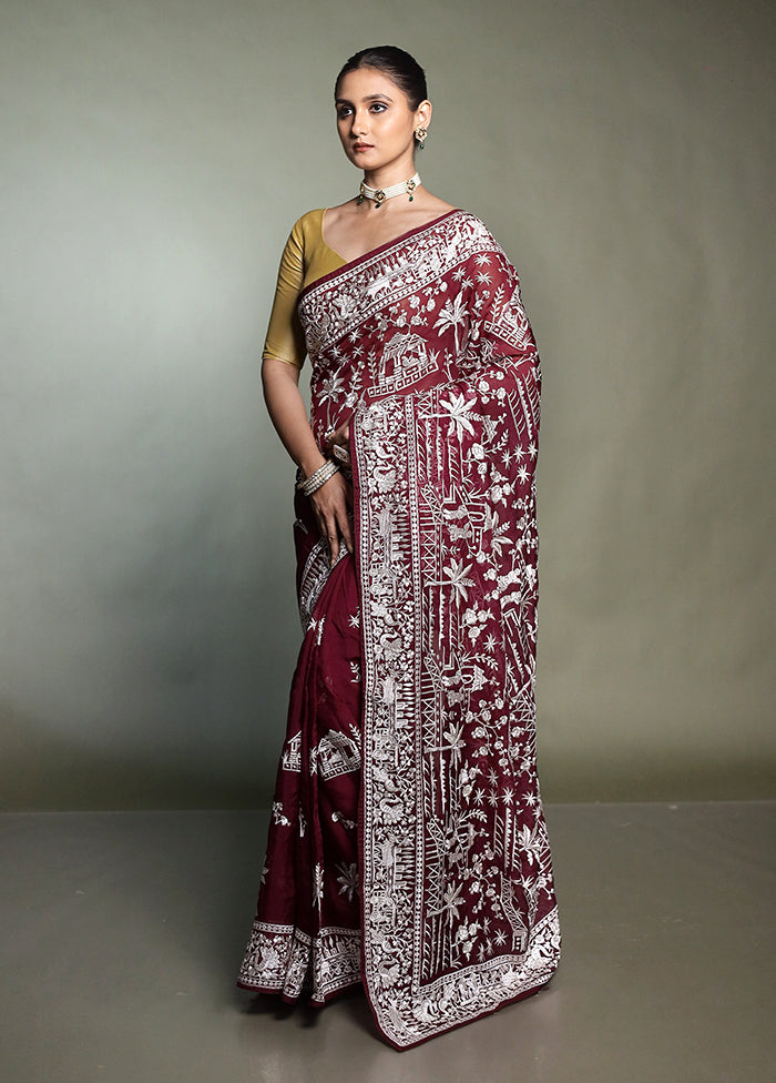 Brown Handloom Pure Georgette Saree With Blouse Piece