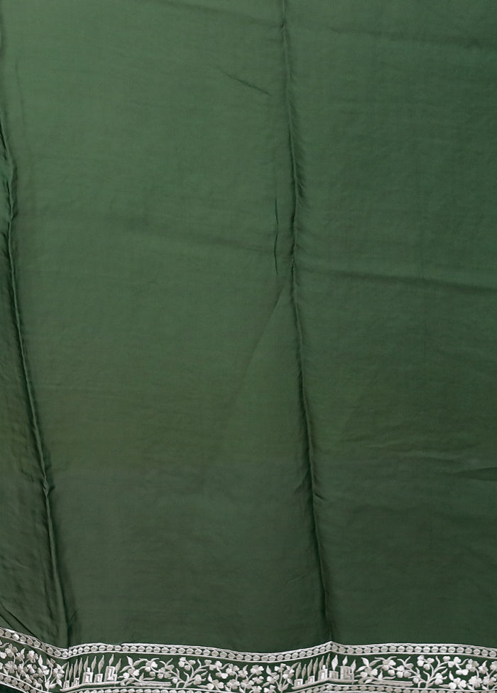 Green Handloom Pure Georgette Saree With Blouse Piece