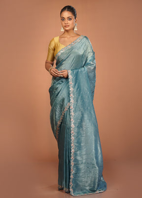 Blue Tissue Silk Saree With Blouse Piece