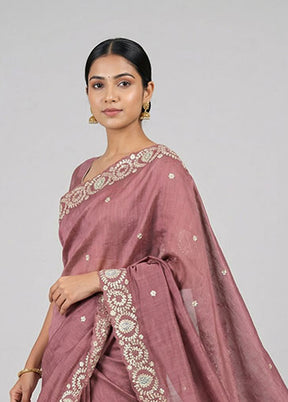 Maroon Handloom Tussar Pure Silk Saree With Blouse Piece