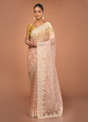 Pink Handloom Pure Organza Saree With Blouse Piece