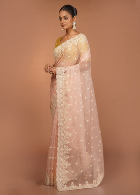 Pink Handloom Pure Organza Saree With Blouse Piece