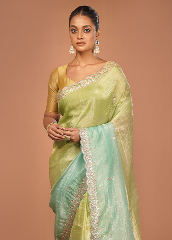 Green Tissue Silk Saree With Blouse Piece