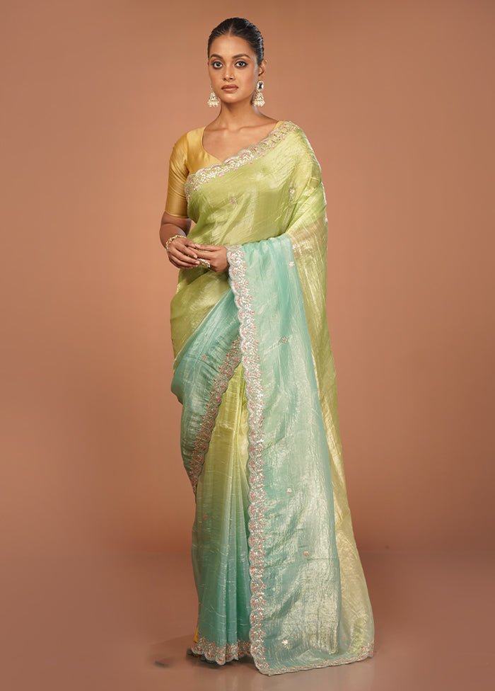 Green Tissue Silk Saree With Blouse Piece