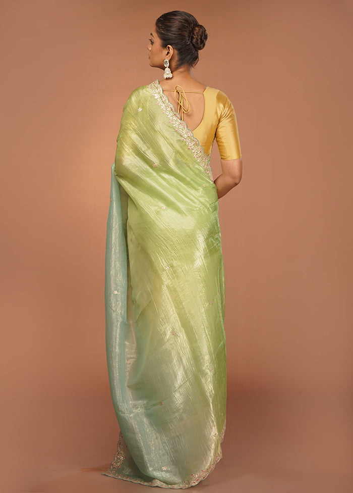 Green Tissue Silk Saree With Blouse Piece