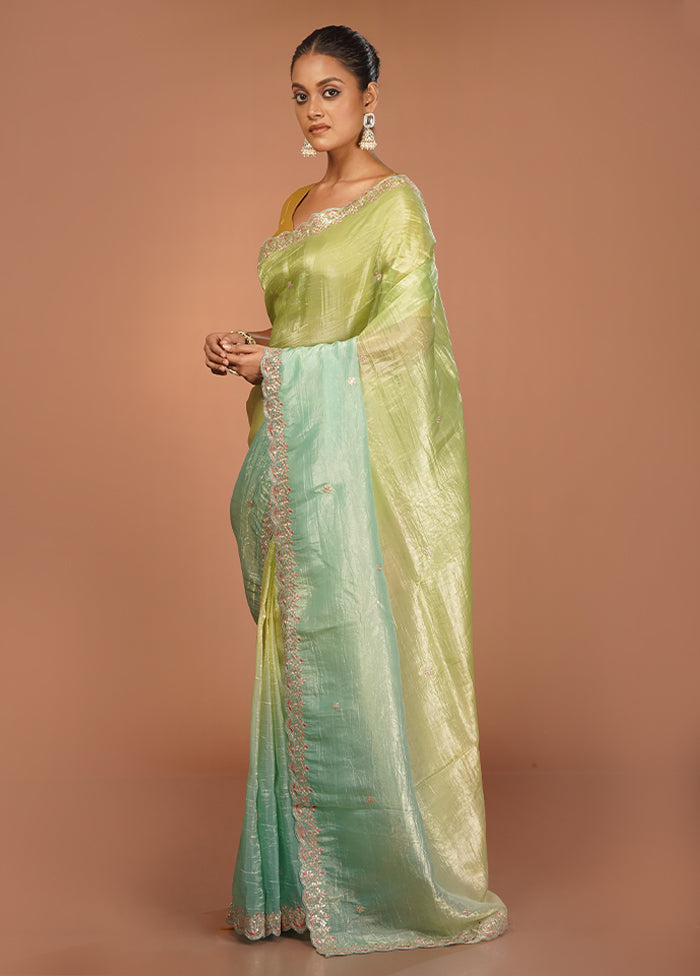 Green Tissue Silk Saree With Blouse Piece