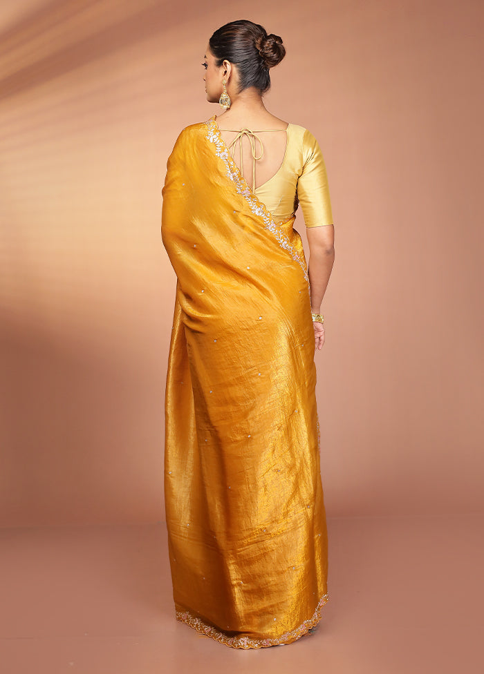 Yellow Handloom Tissue Pure Silk Saree With Blouse Piece