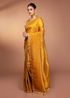 Yellow Handloom Tissue Pure Silk Saree With Blouse Piece