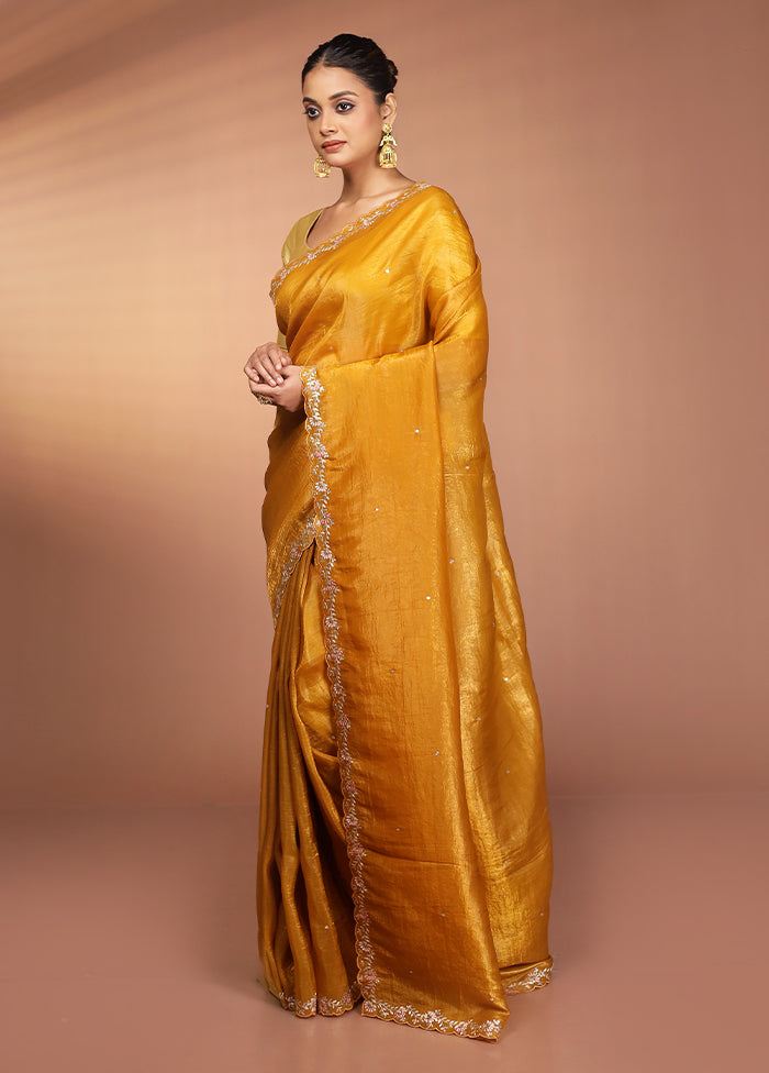 Yellow Handloom Tissue Pure Silk Saree With Blouse Piece