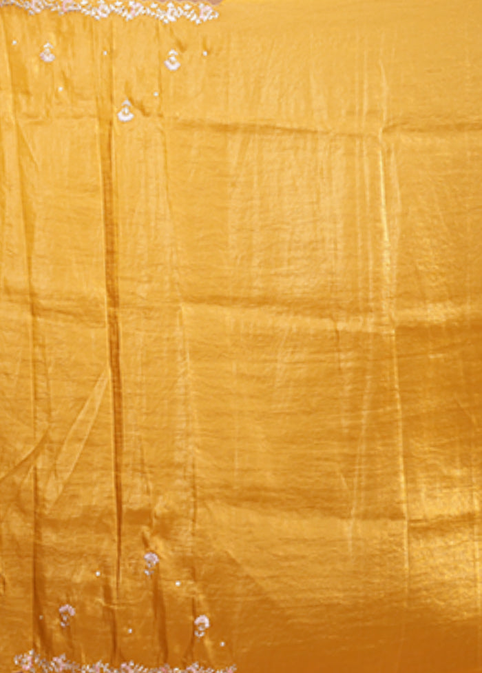 Yellow Handloom Tissue Pure Silk Saree With Blouse Piece