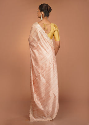 Cream Dupion Silk Saree With Blouse Piece