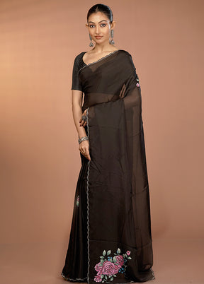 Black Handloom Pure Organza Saree With Blouse Piece